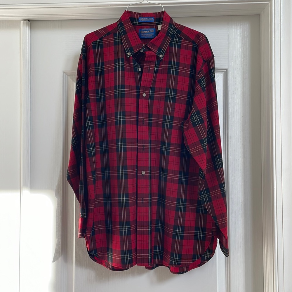 Vintage Sir Pendleton Mens Shirt size L, Authentic Cluny Red Tartan